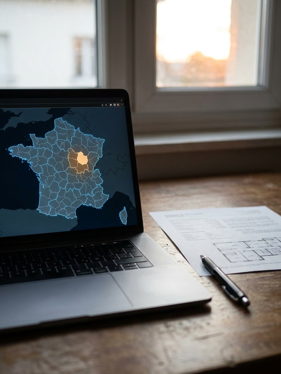 Consultation d'une carte interactive de parcelles cadastrales sur un ordinateur pour connaître les transactions immobilières