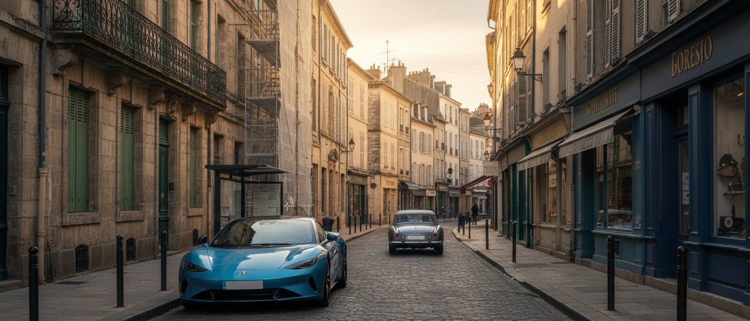 Immeuble ancien en centre-ville avec échafaudage sur une façade