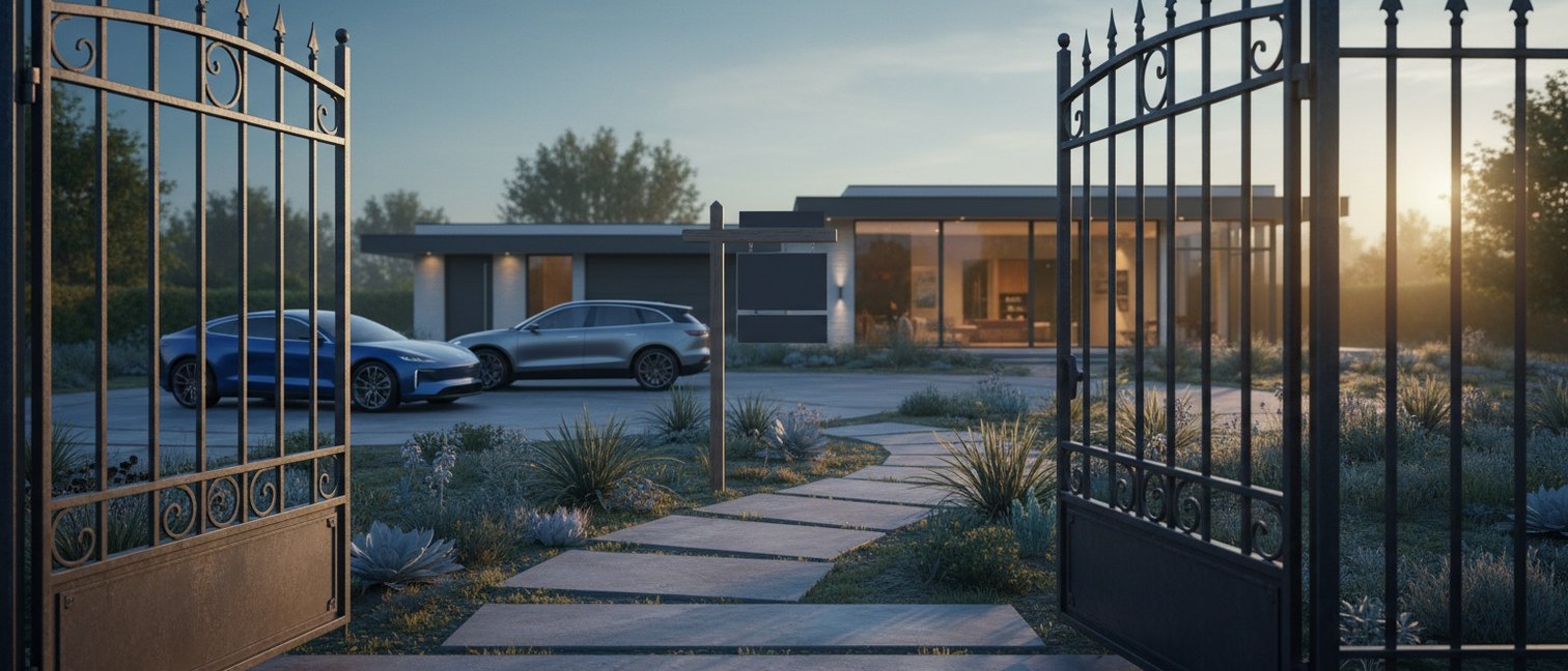 Maison à vendre avec panneau dans le jardin